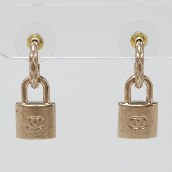 Chanel Gold Metal CC Lock Hoop Earrings - Picture 1 of 4